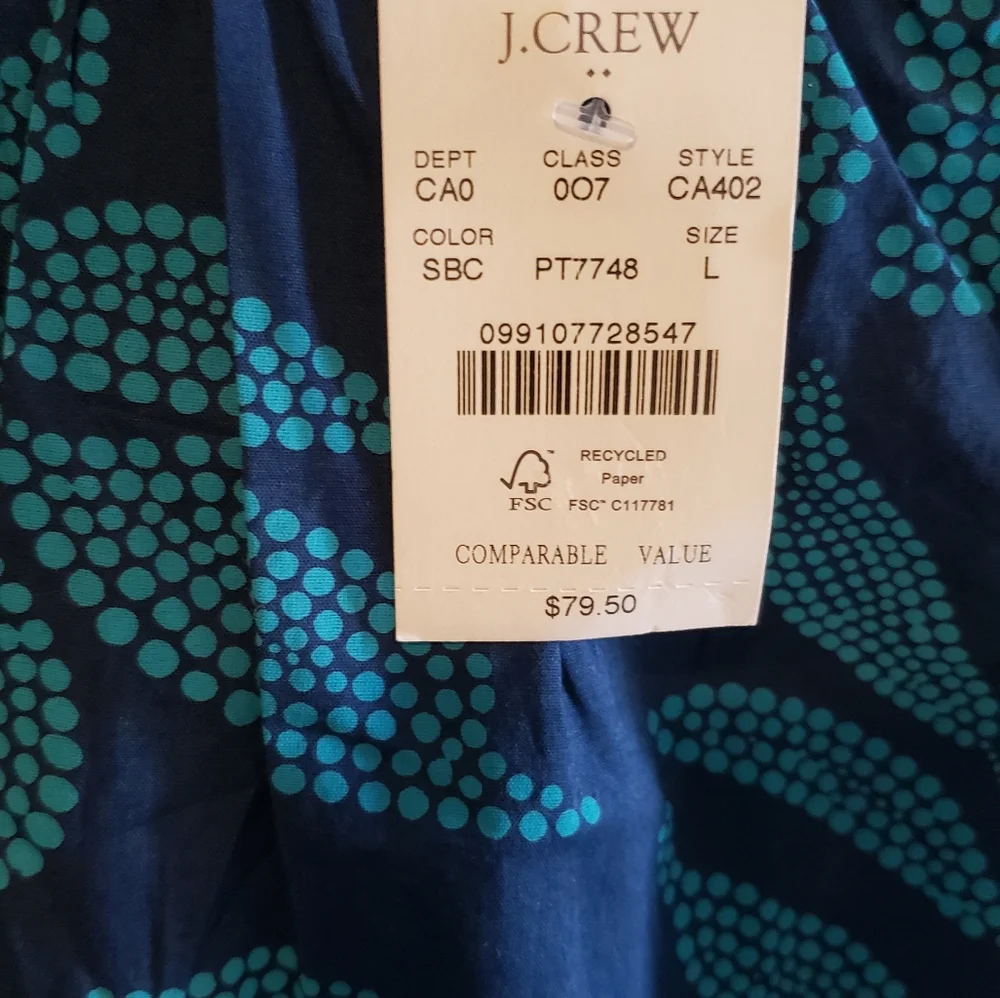 J. Crew Blue and Teal Leaf Pattern Blouse